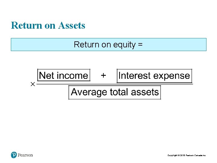 Return on Assets Return on equity = Copyright © 2018 Pearson Canada Inc. 