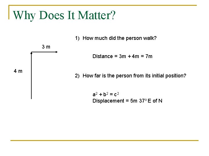 Why Does It Matter? 1) How much did the person walk? 3 m Distance