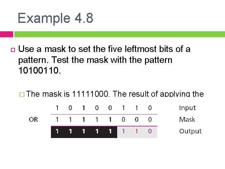 Example 4. 8 Use a mask to set the five leftmost bits of a