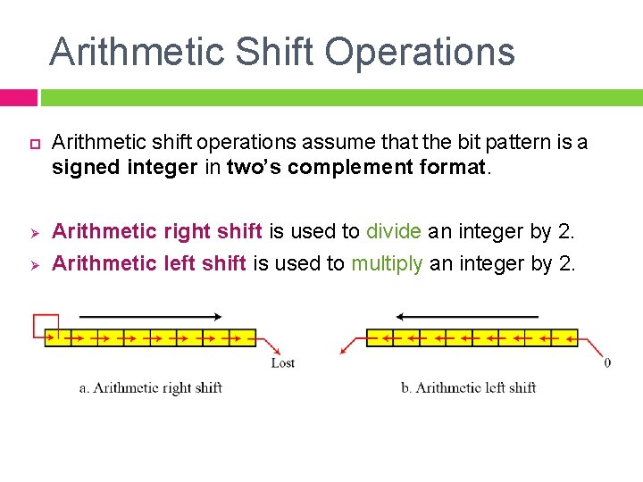 Arithmetic Shift Operations Ø Ø Arithmetic shift operations assume that the bit pattern is