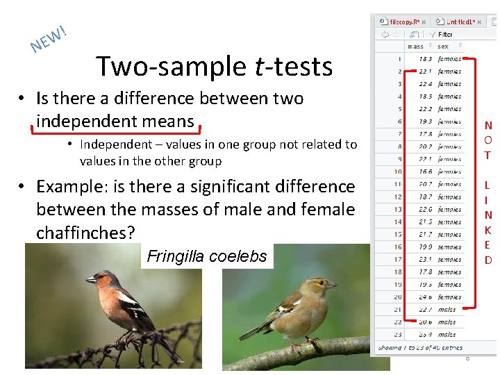 ! W E N Two-sample t-tests • Is there a difference between two independent