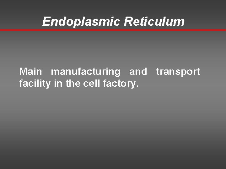Endoplasmic Reticulum Main manufacturing and transport facility in the cell factory. 