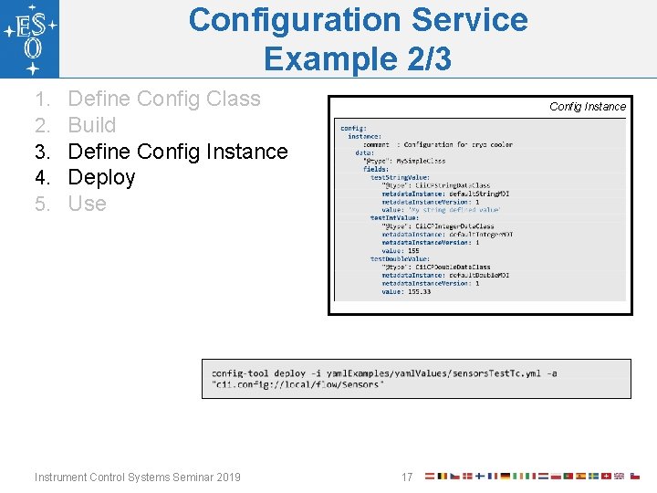 Configuration Service Example 2/3 1. 2. 3. 4. 5. Define Config Class Build Define