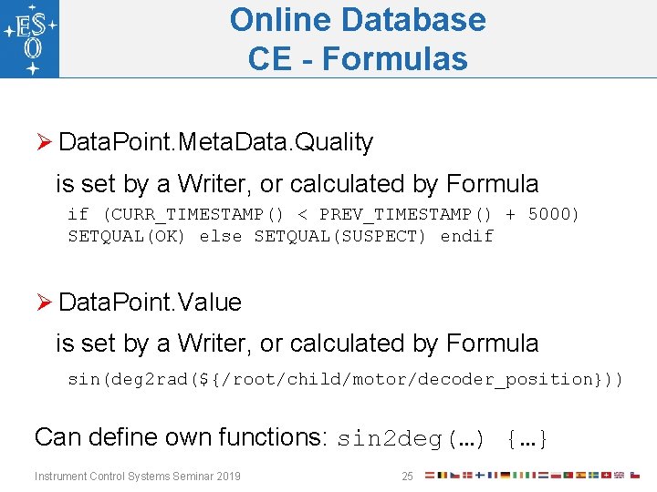 Online Database CE - Formulas Ø Data. Point. Meta. Data. Quality is set by