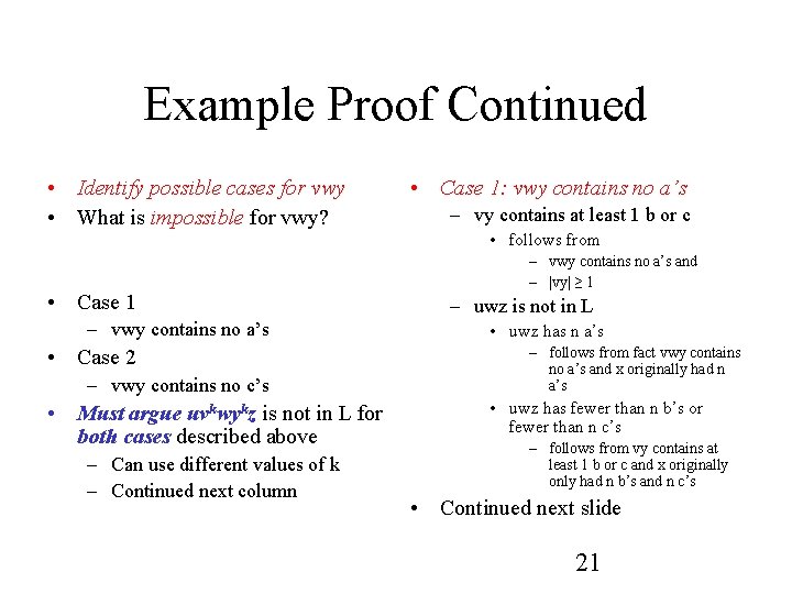 Example Proof Continued • Identify possible cases for vwy • What is impossible for