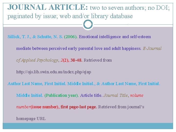 JOURNAL ARTICLE: two to seven authors; no DOI; paginated by issue; web and/or library