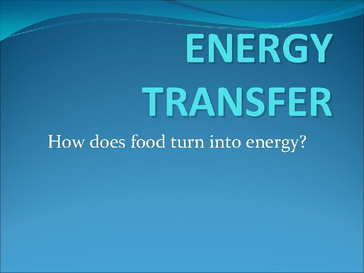 ENERGY TRANSFER How does food turn into energy? 