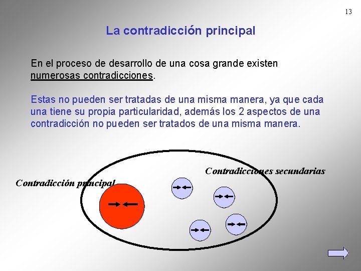 13 La contradicción principal En el proceso de desarrollo de una cosa grande existen