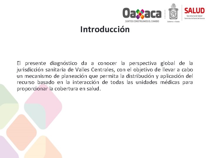 Introducción El presente diagnóstico da a conocer la perspectiva global de la jurisdicción sanitaria