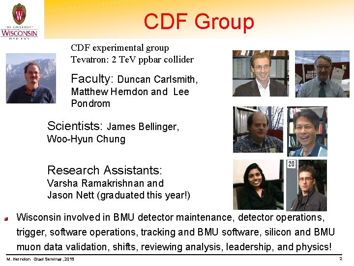 CDF Group CDF experimental group Tevatron: 2 Te. V ppbar collider Faculty: Duncan Carlsmith,