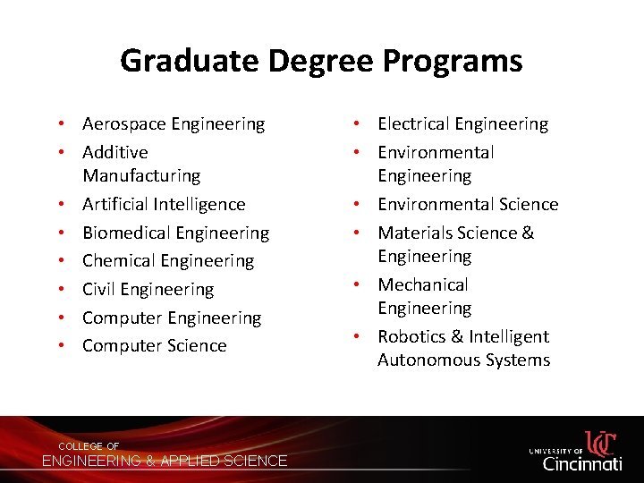 Graduate Degree Programs • Aerospace Engineering • Additive Manufacturing • Artificial Intelligence • Biomedical