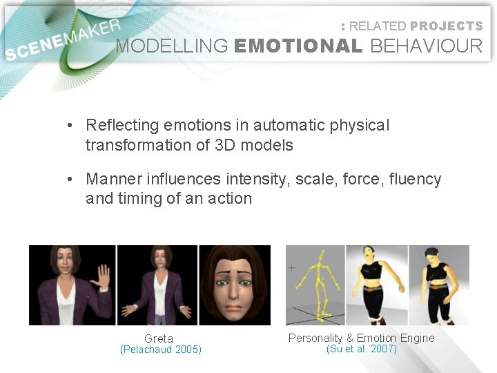 : RELATED PROJECTS MODELLING EMOTIONAL BEHAVIOUR • Reflecting emotions in automatic physical transformation of