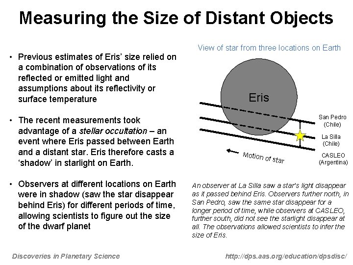 Measuring the Size of Distant Objects • Previous estimates of Eris’ size relied on