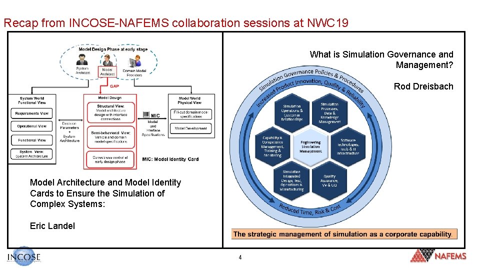 Recap from INCOSE-NAFEMS collaboration sessions at NWC 19 What is Simulation Governance and Management?