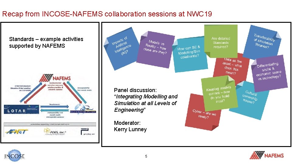 Recap from INCOSE-NAFEMS collaboration sessions at NWC 19 Standards – example activities supported by