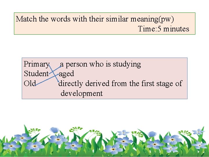 Match the words with their similar meaning(pw) Time: 5 minutes Primary Student Old a