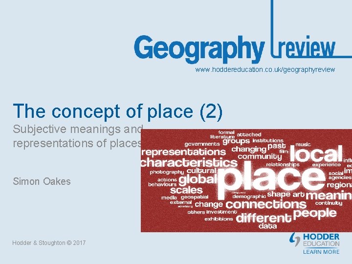www. hoddereducation. co. uk/geographyreview The concept of place (2) Subjective meanings and representations of