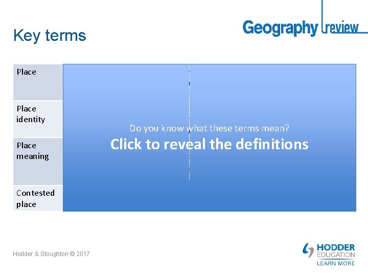 Key terms Place A portion of geographic space whose identity is distinctive in some