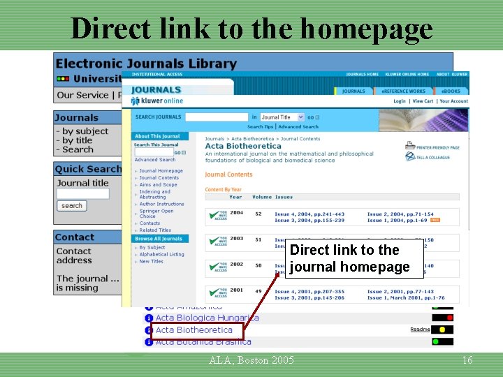 Direct link to the homepage Direct link to the journal homepage ALA, Boston 2005