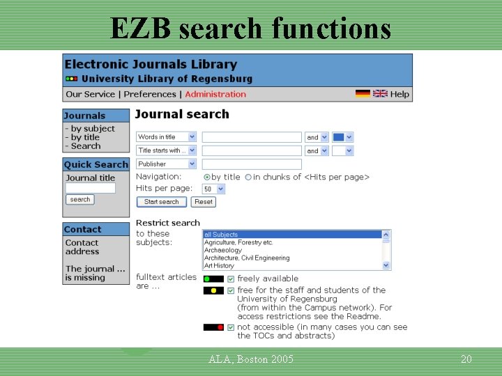 EZB search functions ALA, Boston 2005 20 