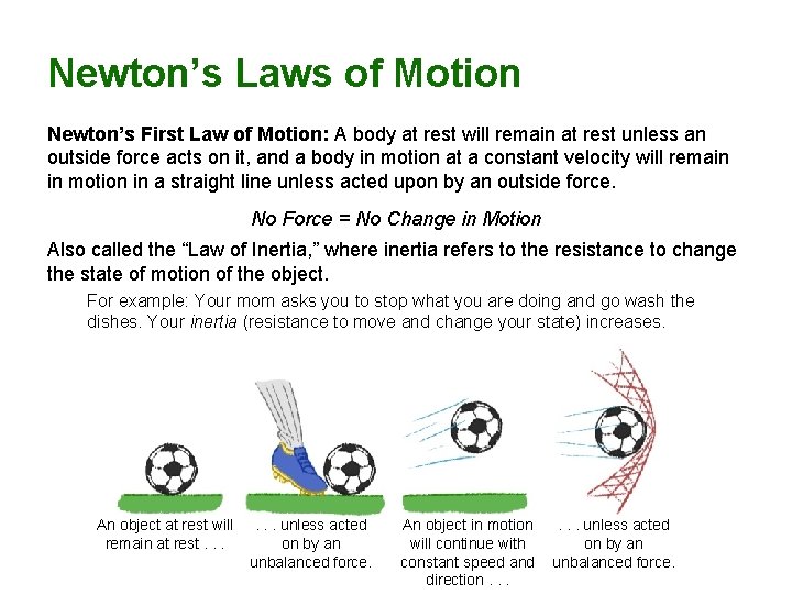 Newton’s Laws of Motion Newton’s First Law of Motion: A body at rest will
