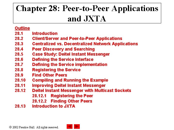 Chapter 28: Peer-to-Peer Applications and JXTA Outline 28. 1 28. 2 28. 3 28.