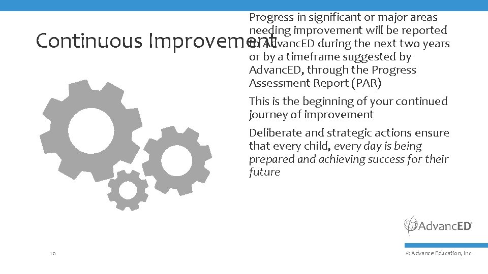 Progress in significant or major areas needing improvement will be reported to Advanc. ED