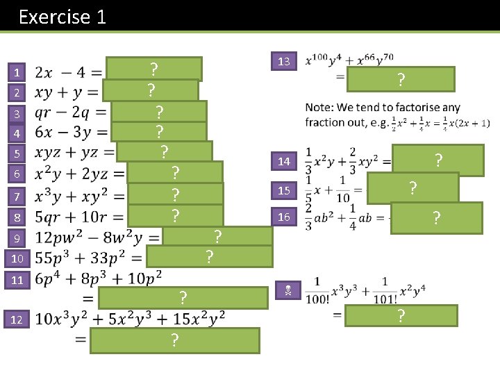 Exercise 1 1 2 3 4 5 6 7 8 ? ? ? 13