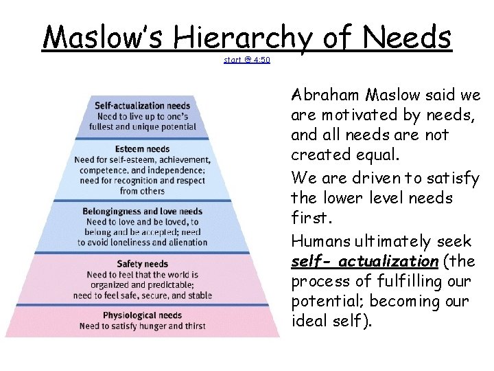 Maslow’s Hierarchy of Needs start @ 4: 50 • Abraham Maslow said we are