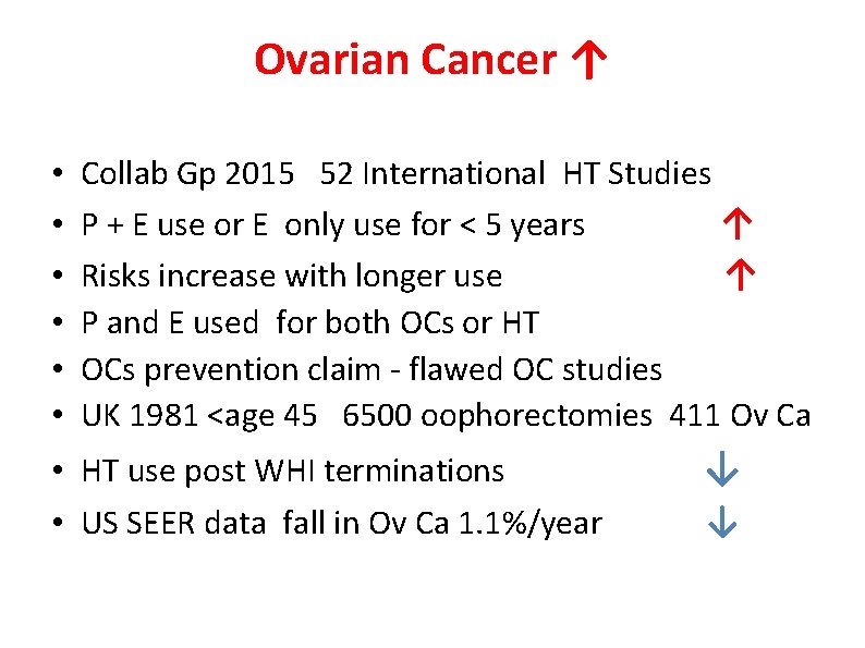 Ovarian Cancer ↑ • • • Collab Gp 2015 52 International HT Studies P