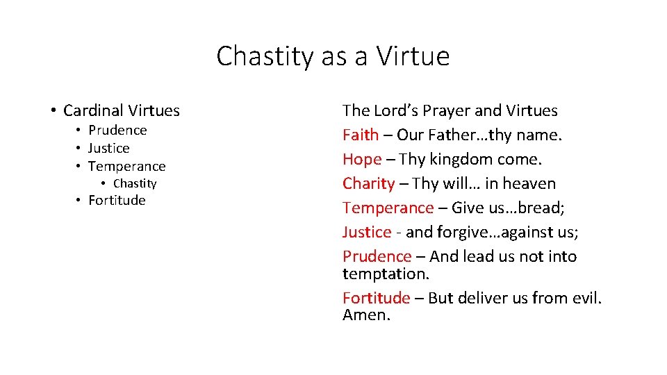 Chastity as a Virtue • Cardinal Virtues • Prudence • Justice • Temperance •