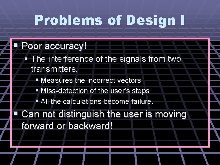 Problems of Design I § Poor accuracy! § The interference of the signals from