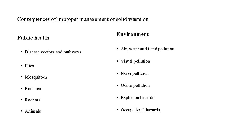 Consequences of improper management of solid waste on Public health • Disease vectors and Consequences of improper management of solid waste on Public health • Disease vectors and