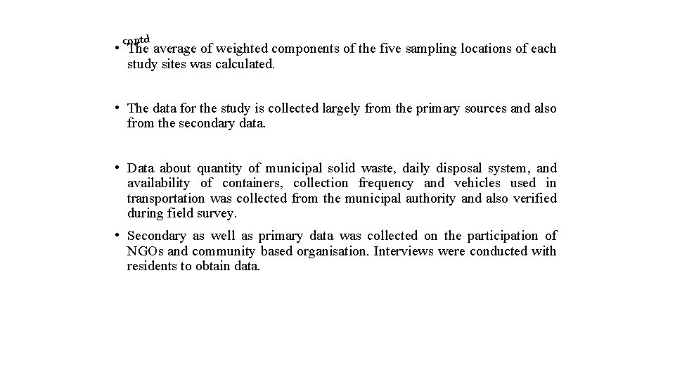 contd • The average of weighted components of the five sampling locations of each contd • The average of weighted components of the five sampling locations of each