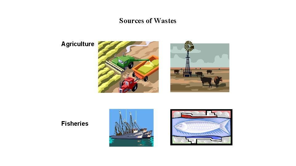 Sources of Wastes Agriculture Fisheries Sources of Wastes Agriculture Fisheries