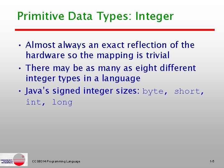 Chapter 6 Data Types CCSB 314 Programming Language