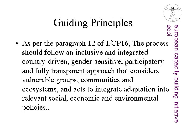 european capacity building initiative ecbi Guiding Principles • As per the paragraph 12 of