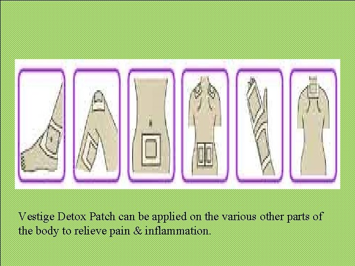 Vestige Detox Patch can be applied on the various other parts of the body Vestige Detox Patch can be applied on the various other parts of the body