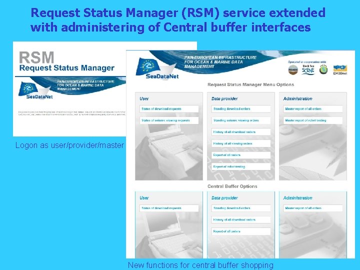 Request Status Manager (RSM) service extended with administering of Central buffer interfaces Logon as