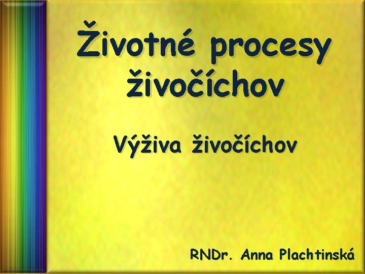 Životné procesy živočíchov Výživa živočíchov RNDr. Anna Plachtinská Životné procesy živočíchov Výživa živočíchov RNDr. Anna Plachtinská