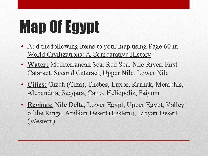 Map Of Egypt • Add the following items to your map using Page 60
