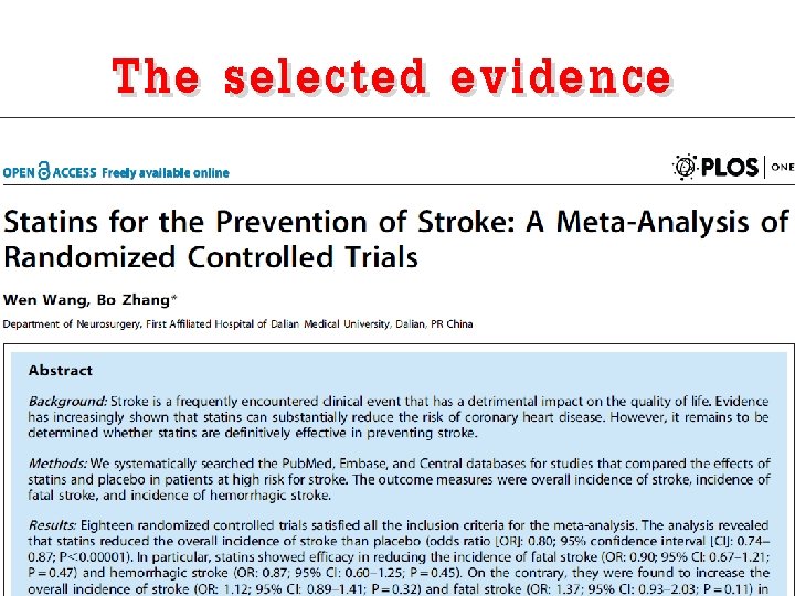 The selected evidence 