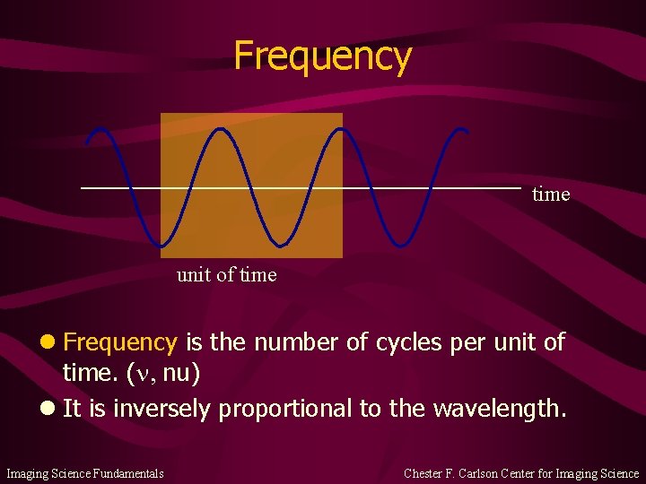 Frequency time unit of time l Frequency is the number of cycles per unit