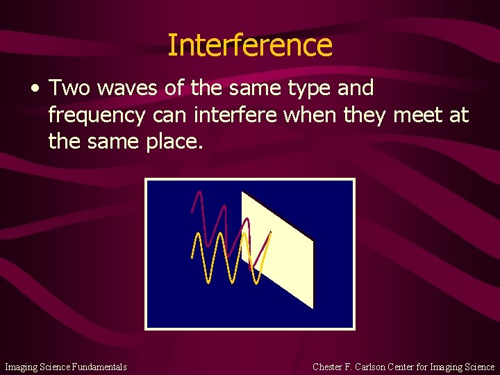 Interference • Two waves of the same type and frequency can interfere when they