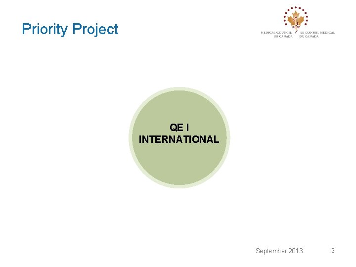 Priority Project QE I INTERNATIONAL September 2013 12 