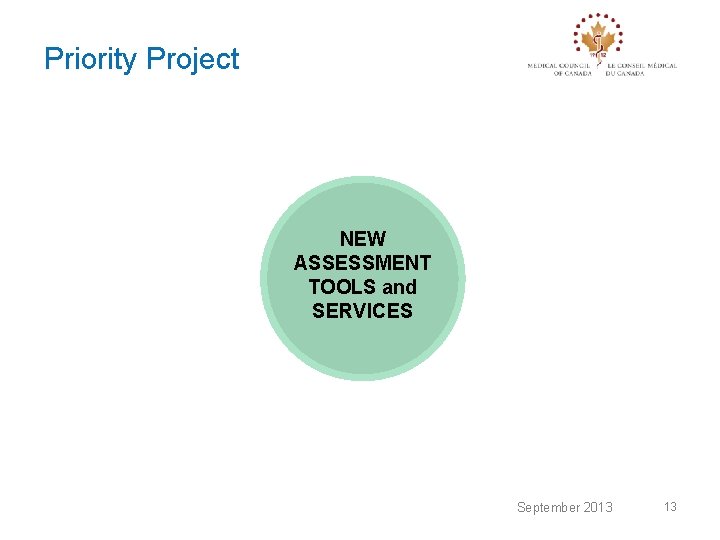 Priority Project NEW ASSESSMENT TOOLS and SERVICES September 2013 13 