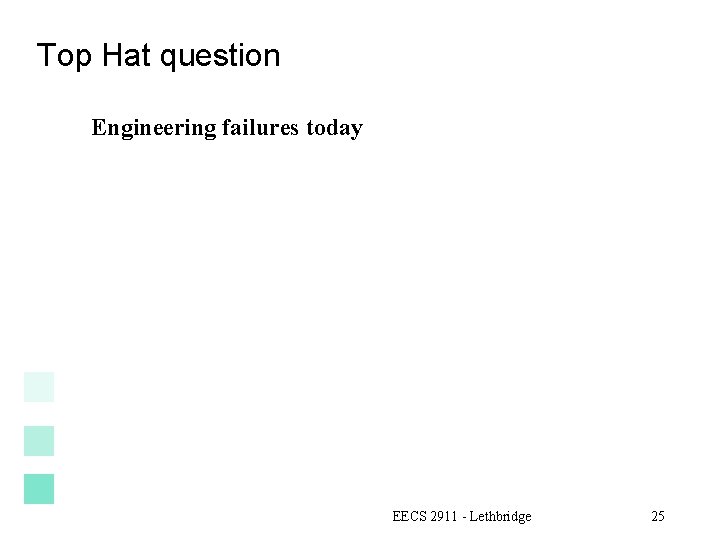 Top Hat question Engineering failures today EECS 2911 - Lethbridge 25 