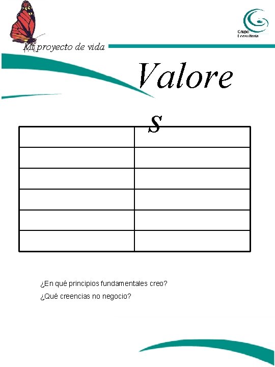 Mi proyecto de vida Valore s ¿En qué principios fundamentales creo? ¿Qué creencias no Mi proyecto de vida Valore s ¿En qué principios fundamentales creo? ¿Qué creencias no