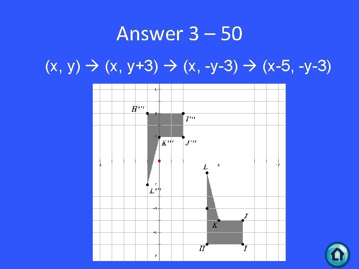 Answer 3 – 50 (x, y) (x, y+3) (x, -y-3) (x-5, -y-3) 