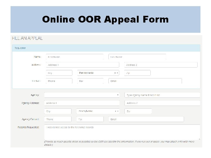 Online OOR Appeal Form 